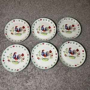 International Tableworks Provence Rooster Salad Plates 7.5" Stoneware LOT of 6